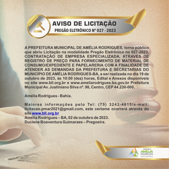AVISO DE PREGÃO ELETRÔNICO Nº 027-2023