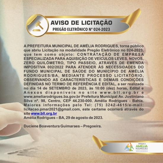 AVISO DE PREGÃO ELETRÔNICO Nº 024-2023