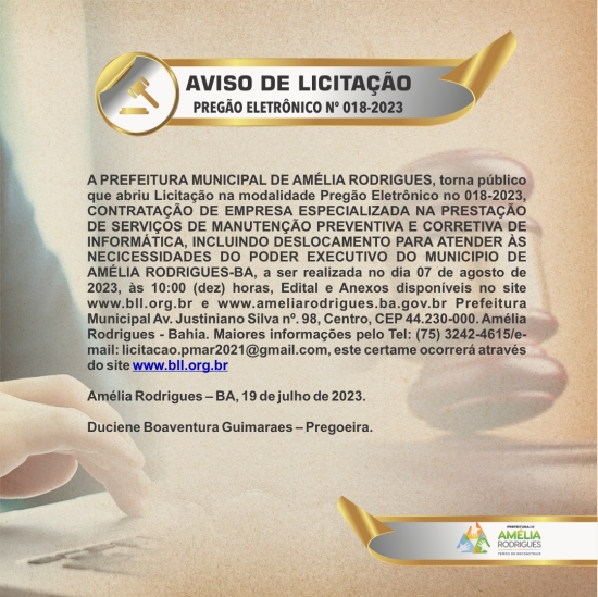 AVISO DE LICITAÇÃO PREGÃO ELETRÔNICO Nº 018-2023