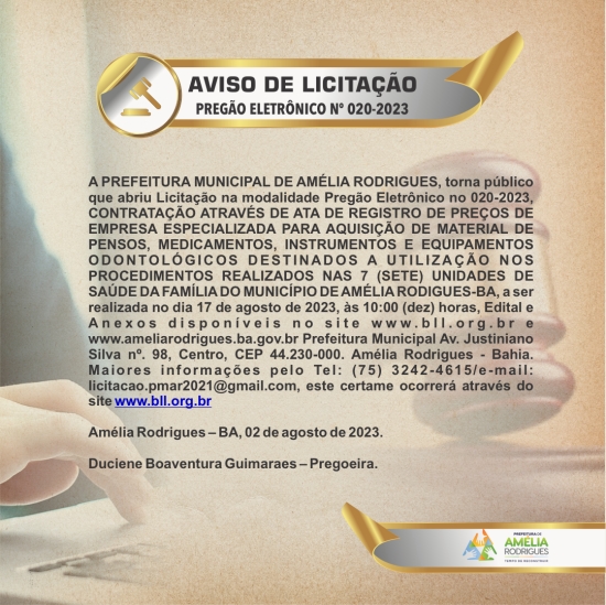 AVISO DE PREGÃO ELETRÔNICO Nº 020-2023