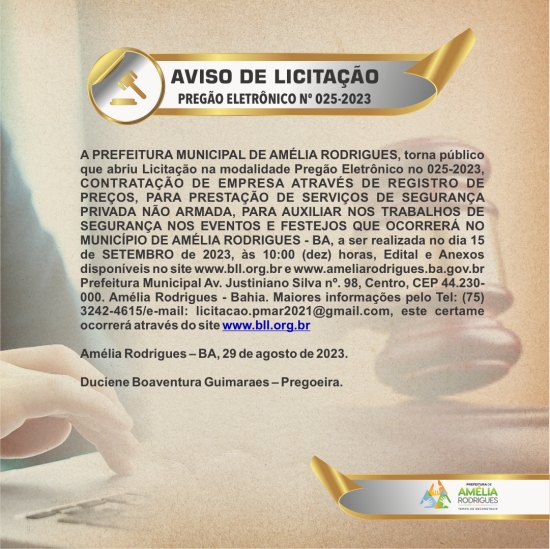 AVISO DE PREGÃO ELETRÔNICO Nº 025-2023