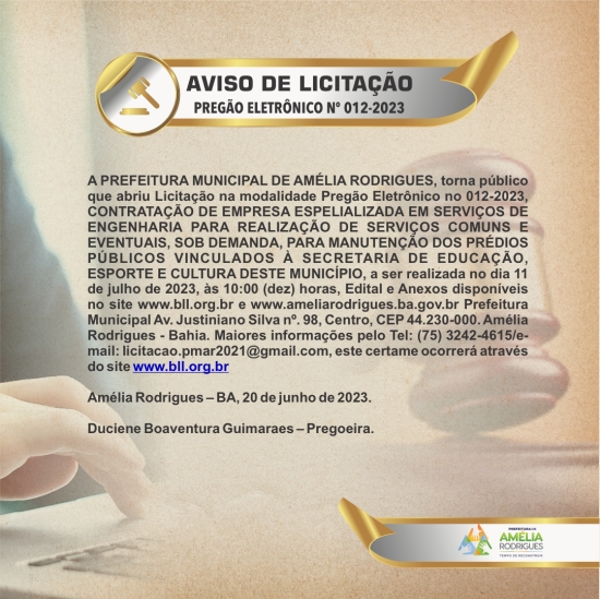 AVISO DE LICITAÇÃO PREGÃO ELETRÔNICO N º 012-2023