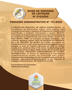 AVISO DE DISPENSA DE LICITAÇÃO N⁰010-2025