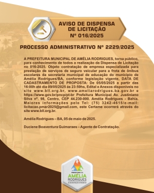AVISO DE DISPENSA DE LICITAÇÃO N⁰ 016-2025