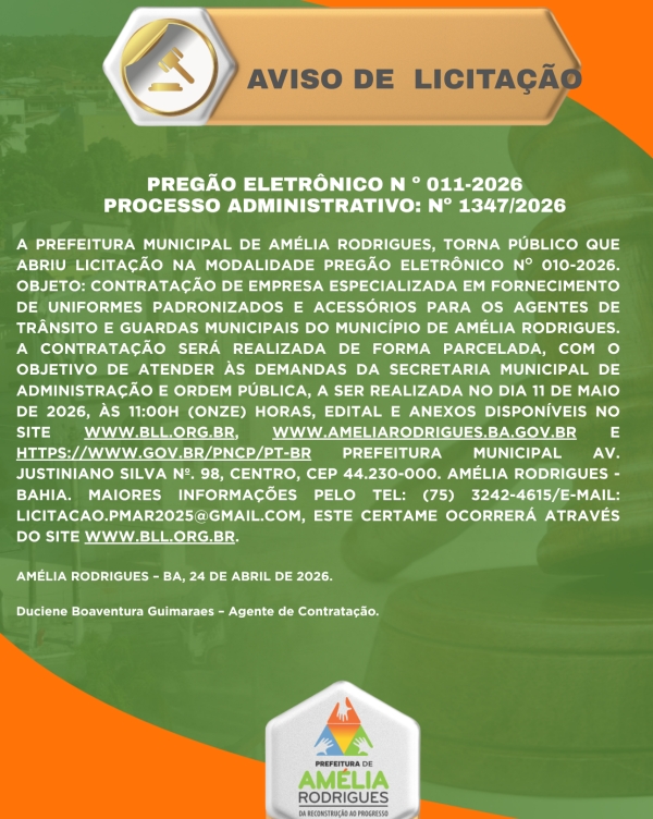 AVISO DE PREGÃO ELETRÔNICO Nº 011-2026