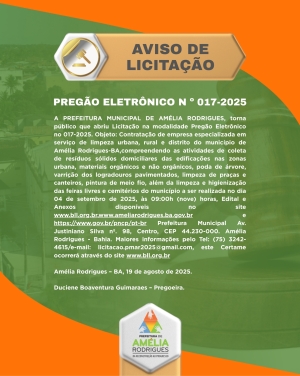 AVISO DE PREGÃO ELETRÔNICO Nº 017-2025