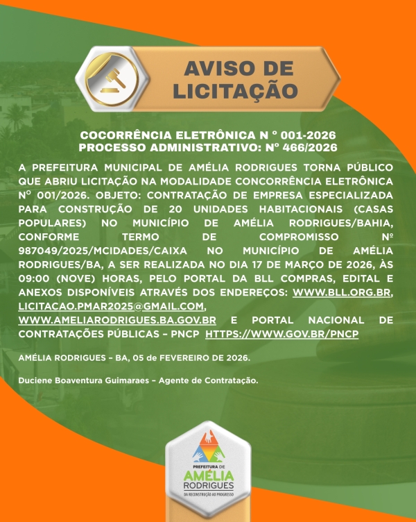AVISO DE LICITAÇÃO- CONCORRÊNCIA Nº 001-2026