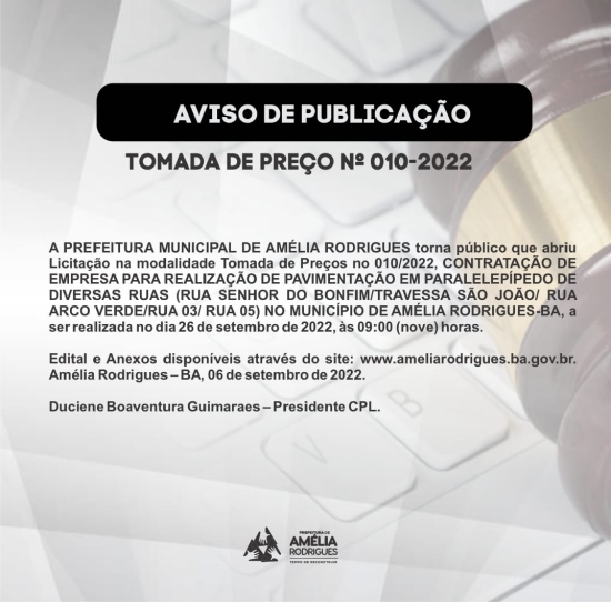 Tomada de preço N° 010/ 2022