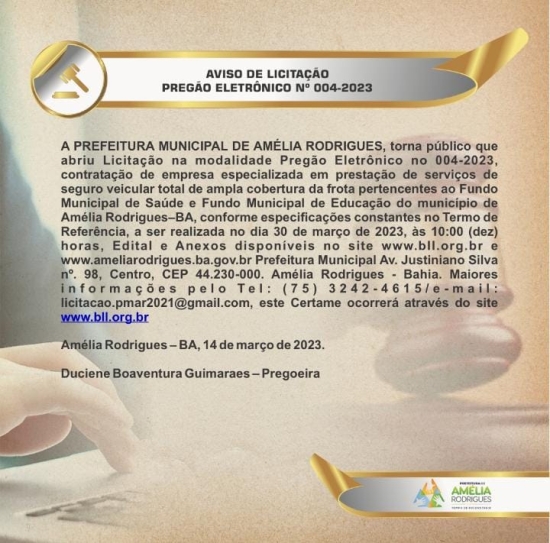AVISO DE LICITAÇÃO PREGÃO ELETRÔNICO N º 004-2023
