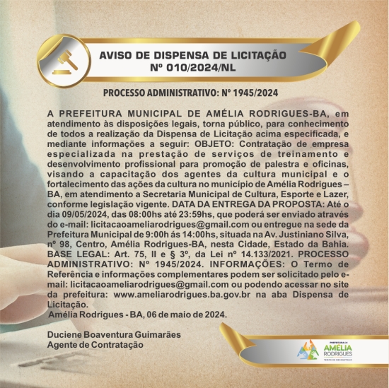 DISPENSA DE LICITAÇÃO Nº 010-2024-NL