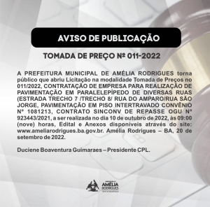 Tomada de preço n° 011-2022