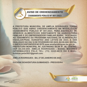 Aviso credenciamento: Chamamento Público n°001/2023