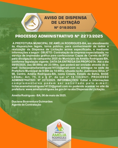 AVISO DE DISPENSA DE LICITAÇÃO N⁰ 018-2025