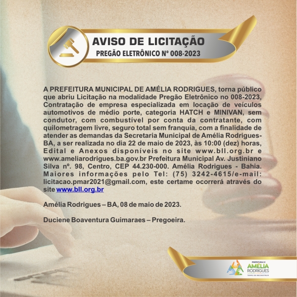 AVISO DE LICITAÇÃO PREGÃO ELETRÔNICO N º 008-2023