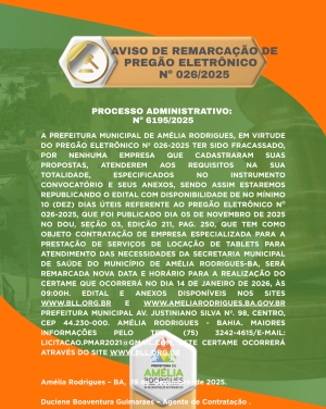 AVISO DE REMARCAÇÃO DE PREGÃO ELETRÔNICO Nº 026-2025