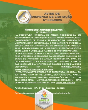 AVISO DE DISPENSA DE LICITAÇÃO Nº 039-2025