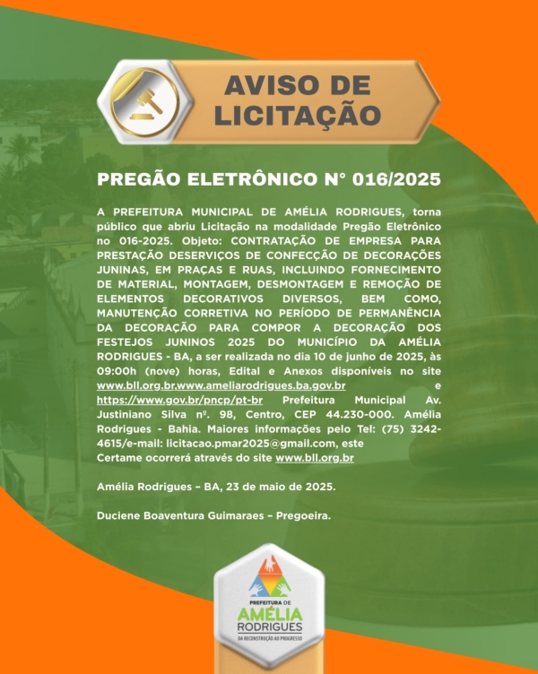 AVISO DE PREGÃO ELETRÔNICO N⁰ 016-2025