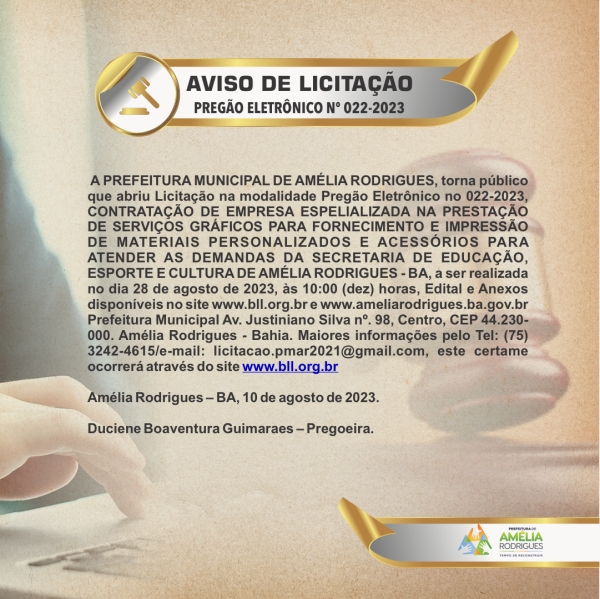 AVISO DE PREGÃO ELETRÔNICO Nº 022-2023