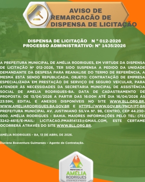 AVISO DE REMARCAÇÃO DE DISPENSA DE LICITAÇÃO Nº 012-2026