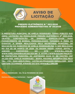 AVISO DE PREGÃO ELETRÔNICO Nº 003-2026