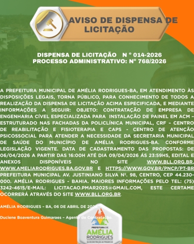 AVISO DE DISPENSA DE LICITAÇÃO Nº 015-2026