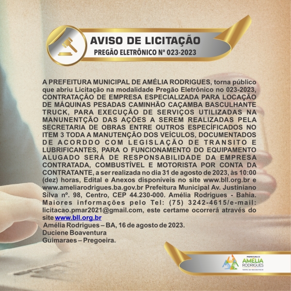 AVISO DE PREGÃO ELETRÔNICO Nº 023-2023