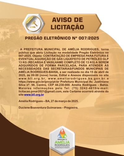 AVISO DE PREGÃO ELETRÔNICO Nº 007-2025