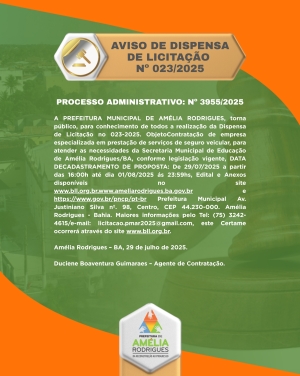 AVISO DE DISPENSA DE LICITAÇÃO N⁰ 023-2025