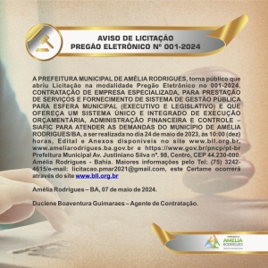 AVISO DE PREGÃO ELETRÔNICO Nº 001-2024