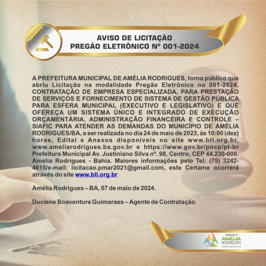 AVISO DE PREGÃO ELETRÔNICO Nº 001-2024