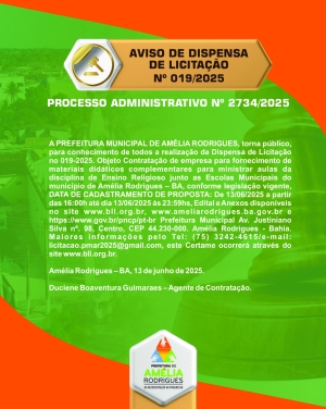 AVISO DE DISPENSA DE LICITAÇÃO N⁰ 019-2025