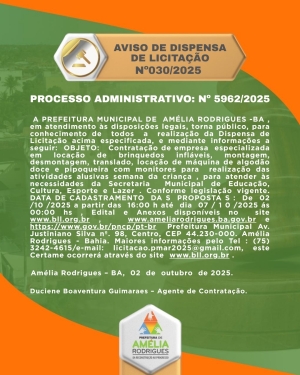 AVISO DE DISPENSA DE LICITAÇÃO Nº 030-2025