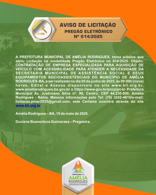 AVISO DE PREGÃO ELETRÔNICO Nº 014-2025.