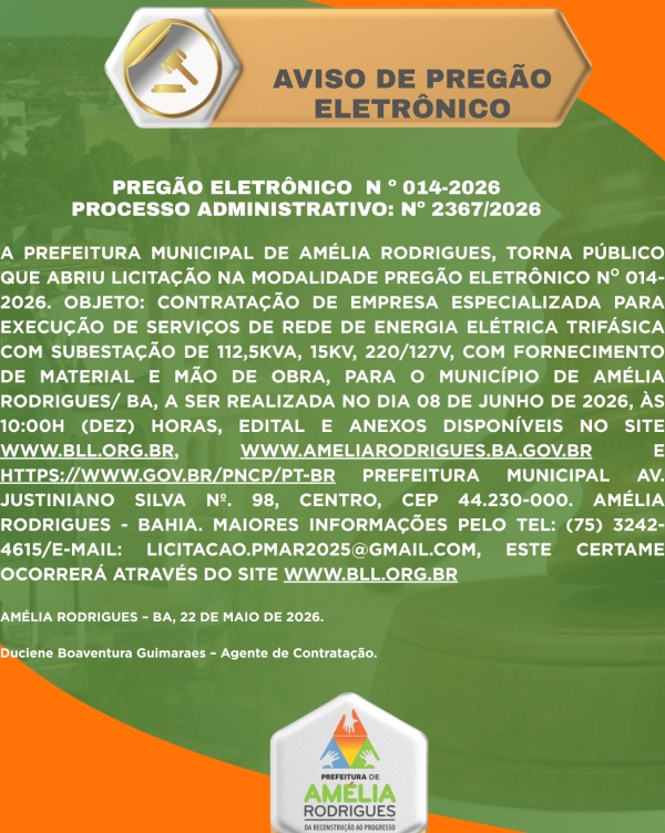 AVISO DE PREGÃO ELETRÔNICO Nº 014-2026