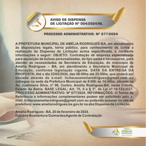 AVISO DE DISPENSA DE LICITAÇÃO Nº 004-2024-NL