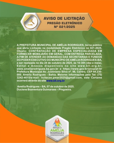 AVISO DE PREGÃO ELETRÔNICO Nº 021-2025