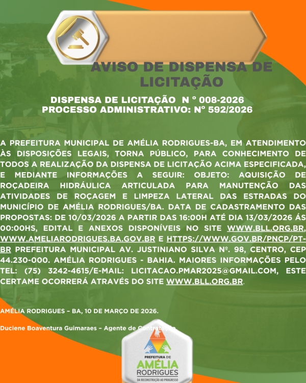 AVISO DE DISPENSA DE LICITAÇÃO Nº 008-2026
