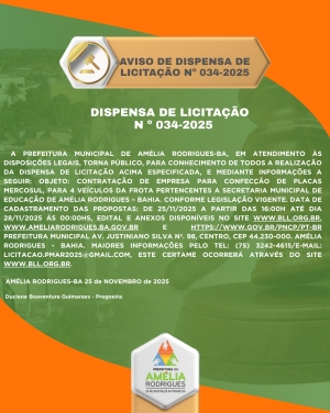 AVISO DE DISPENSA DE LICITAÃO Nº 034-2025