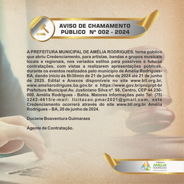 AVISO DE CHAMAMENTO PÚBLICO Nº 002-2024