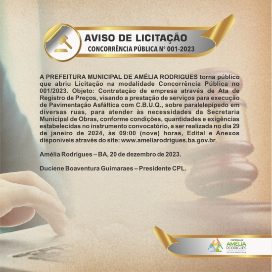 AVISO DE CONCORRÊNCIA PÚBLICA Nº 001-2023