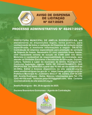 AVISO DE DISPENSA DE LICITAÇÃO N⁰ 027-2025