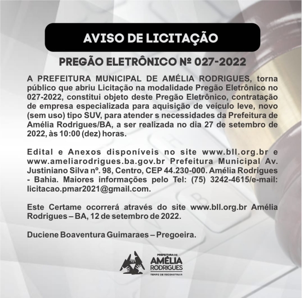 Pregão Eletrônico n° 027/ 2022