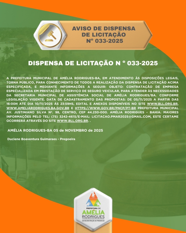 AVISO DE DISPENSA DE LICITAÇÃO Nº 033-2025